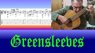 Greensleeves fingerstyle guitar with tab and lesson [upl. by Akirdna]