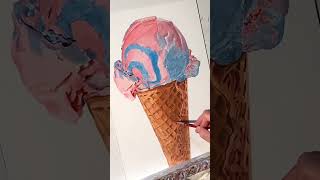 Short Realistic Acrylic Painting Demo of a Cotton Candy Swirl Ice Cream Cone by Artist Kim Testone [upl. by Esinereb]