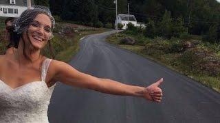 Stranded Bride Hitchhikes To Her Own Wedding After Limo Gets Flat Tire [upl. by Ettenor]