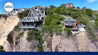 Landslide leaves California mansions teetering on cliff’s edge [upl. by Aihsital]