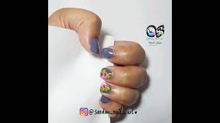 Gray floral nail design [upl. by Ennahtur]