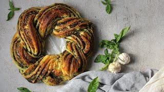 EGGLESS PESTO BABKA  BRAIDED BREAD  BRAIDED PESTO BREAD  BABKA  BREAD WREATH  OH CHEAT DAY [upl. by Riehl940]