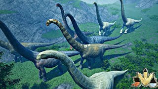 The Isle 130  Manada de Puertasaurus Grandes Sauropodes Giganotosaurus Ataca Dinossauros [upl. by Akyre]