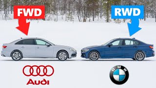 Audi FWD VS BMW RWD  The Ultimate Test on Snow ❄️ [upl. by Etaner]