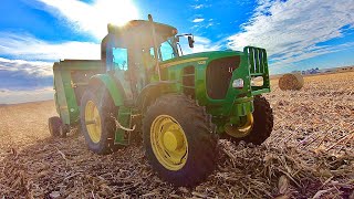 Making Cornstalk Bales  Chopping Raking Baling and Hauling [upl. by Hanforrd]