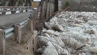 Ice jam breaks SteMariedeKent bridge [upl. by Nagey]