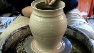 Making a clay pottery storage jar with lid on a potters wheel demo ingleton pottery how to [upl. by Aihsetal]