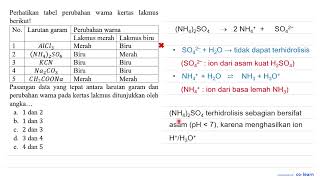 Perhatikan tabel perubahan warna kertas lakmus berikut No Larutan garam Perubahan warna L [upl. by Sikorski76]