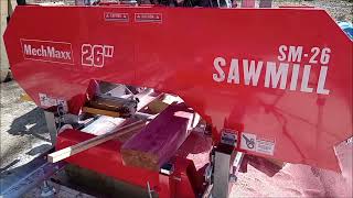 Trying a new sawmill SM26 MechMaxx making stickers with red cedar 420cc [upl. by Akineg]