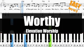 🎹Elevation Worship  Worthy Key of C Sheet  Lyrics  Chords Piano Easy Tutorial🎹 [upl. by Arehsat462]