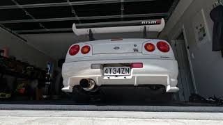 R34 GTR  4quot Exhaust and Kelford 272 degree cams  Cold Start [upl. by Dorrie]