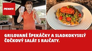 RECEPT  Grilované špekáčky a sladkokyselý čočkový salát s rajčaty [upl. by Kaliope]