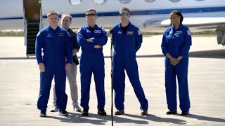 NASAs SpaceX Crew8 astronauts and cosmonaut arrive in Florida ahead of launch [upl. by Javed863]