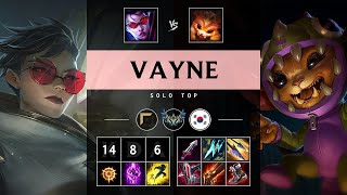 Vayne Top vs Gnar Quadra Kill Unstoppable  KR Challenger Patch 1422 [upl. by Tomas199]