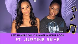 LEFT HAND ONLY CHALLENGE  SUMMER MAKE UP LOOK ft Justine Skye  Nia Sioux [upl. by Nahtnamas]