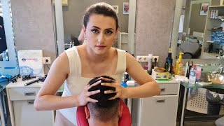 💈ASMR CHAIR MASSAGE w CRACKING by LADY BARBER  SPECIAL TREATMENT for BACK amp HEAD [upl. by Ynetsed]