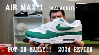 GOT EM EARLY  NIKE AIR MAX 1 MALACHITE 2024 REVIEW [upl. by Ehcadroj]