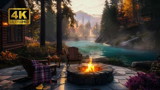 The Serenity of an Autumn Morning Cozy Lakeside Cabin Sounds of a Campfire and Nature [upl. by Anelem]