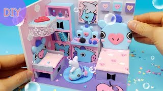 DIY Miniature dollhouse  BTS amp BT21 Mang room decor [upl. by Reiner988]