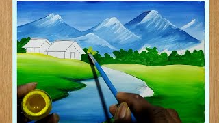 how to draw beautiful scenery painting with poster colorposter color scenery painting step by step [upl. by Saxela]