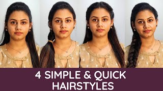 4 Simple and Quick HAIRSTYLES  Malayalam  Keerthis Katalog [upl. by Siravart]