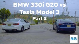 2019 BMW 330i G20 Review and Comparison vs Tesla Model 3 MR RWD Drive Drag Race  Part 2 [upl. by Fabiola]