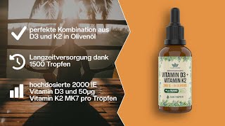 Vitamin D3 und K2 Tropfen  2000 IE Vitamin D3  50µg Vitamin K2 MK7 all Trans  naturaliede [upl. by Haret903]