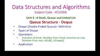 DequeDoubleEndedQueue26Data Structures and AlgorithmsDefinition Applications types [upl. by Banky]