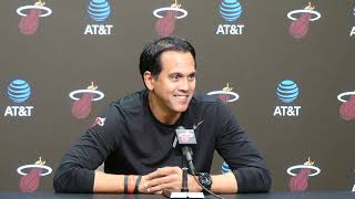 Erik Spoelstra Talks Terry Rozier Injury Miami Heat Record Caleb Martin Return Pat Riley Statue [upl. by Heffron]