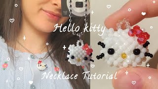 How to Make a Hello Kitty Necklace with Crystal Beads  Beaded Hello Kitty Tutorial [upl. by Allan409]