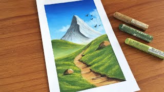 Oil Pastel Pathway to Mountain Scenery painting for beginners  Oil Pastel Drawing [upl. by Gisela57]