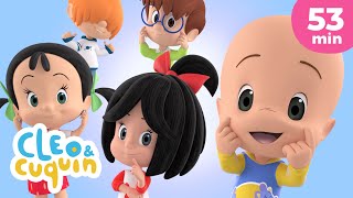 Cabeza hombros rodillas y pies 👩‍🦲🦵🦶 y más canciones infantiles para bebés con Cleo y Cuquín [upl. by Eenor]