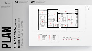 ArchiCAD 26 Beginner Tutorial  Your First Plan amp Presentation 2023 [upl. by Itirahc]