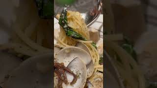 Spaghetti Vongole Topped with Basil Leaves and Italian Anchovies subscribe youtubeshorts trending [upl. by Groark]