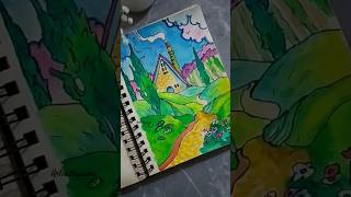 Ghibli painting 🎨🖌️🌿 ghibliart ghibli artist artshorts viralshort art paintingideas painting [upl. by Naillimixam]