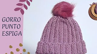 GORRO de CROCHET MUY FÁCIL 😍PUNTO ESPIGA ELASTICO🌺💚 [upl. by Amoritta]