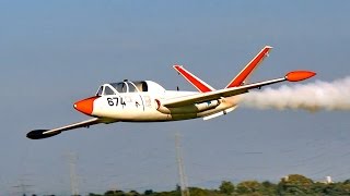 FOUGA MAGISTER HUGE RC SCALE MODEL TURBINE JET FLIGHT DEMONSTRATION  Euroflugtag Rheidt 2016 [upl. by Yuji]