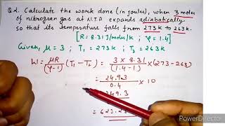 Numerical Problems on Work Done Adiabatic Process and Isothermal Process [upl. by Ruenhs]