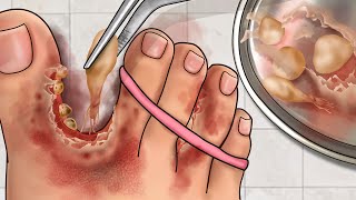 ASMR Treatment Athletes Foot And Warts Between Toes  무좀과 발가락 사이의 사마귀 치료  Foot Care Animation [upl. by Flosser]