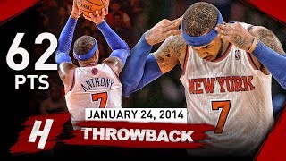 Carmelo Anthony NEW MSG Record Full Highlights vs Bobcats 20140124  UNREAL 62 Points CAREERHIGH [upl. by Roswald]