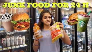 EATING JUNK FOOD FOR 24 HOURS CHALLENGE [upl. by Laved]