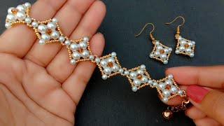 Simple Diamond Beaded BraceletBracelet amp EarringsJewelry Making Useful amp Easy [upl. by Ecnerret690]