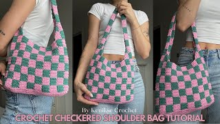 Crochet checkered tote bag tutorial I Kenikse Crochet [upl. by Attenyw]