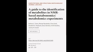 A guide to the identification of metabolites in NMRbased metabonomicsmetabolomics e  RTCLTV [upl. by Doralynn]