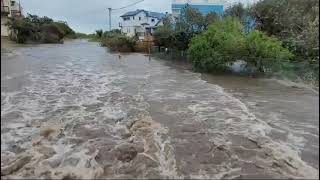 driving boat in pringle bay in street after floods southafrica 9 july 2024 [upl. by Aizitel]