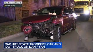 State trooper injured while investigating crash on Dan Ryan [upl. by Atinrehs]