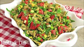 LEZZETLI YEŞİL ZEYTİN SALATASI✅SALATA TARİFLERİ🔝MUTFAK DİLİ [upl. by Bord]