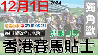 賽馬貼士 12月1日沙田日馬免費賽馬貼士赛马贴士獨角獸香港賽馬貼士頻道賽馬投資賽馬貼士 [upl. by Aivataj541]