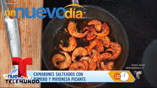 Recetas de cocina Camarones Salteados con Romero  Un Nuevo Día  Telemundo [upl. by Anoet200]