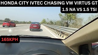 HONDA CITY CHASING VW VIRTUS GT  15 IVTEC VS 15 TSI  cars honda volkswagen virtus virtusgt [upl. by Cyndia]